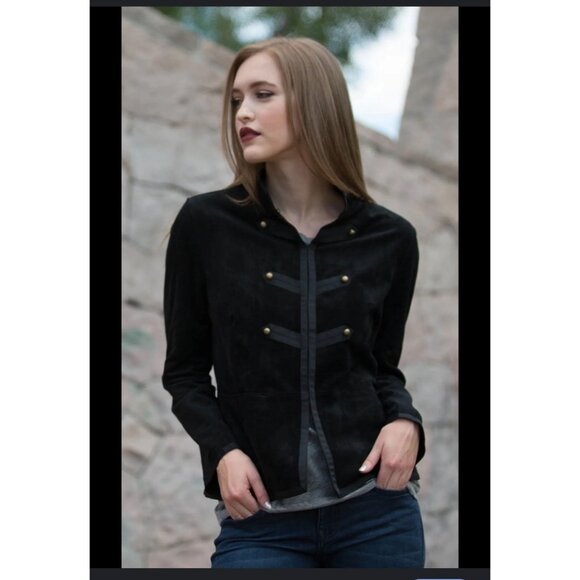Velvet By Graham & Spencer Black Military-Style Jacket With Decorative Button A - Picture 1 of 7